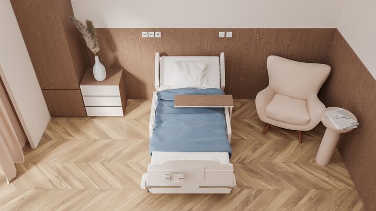 Pflegebett von schräg oben fotografiert